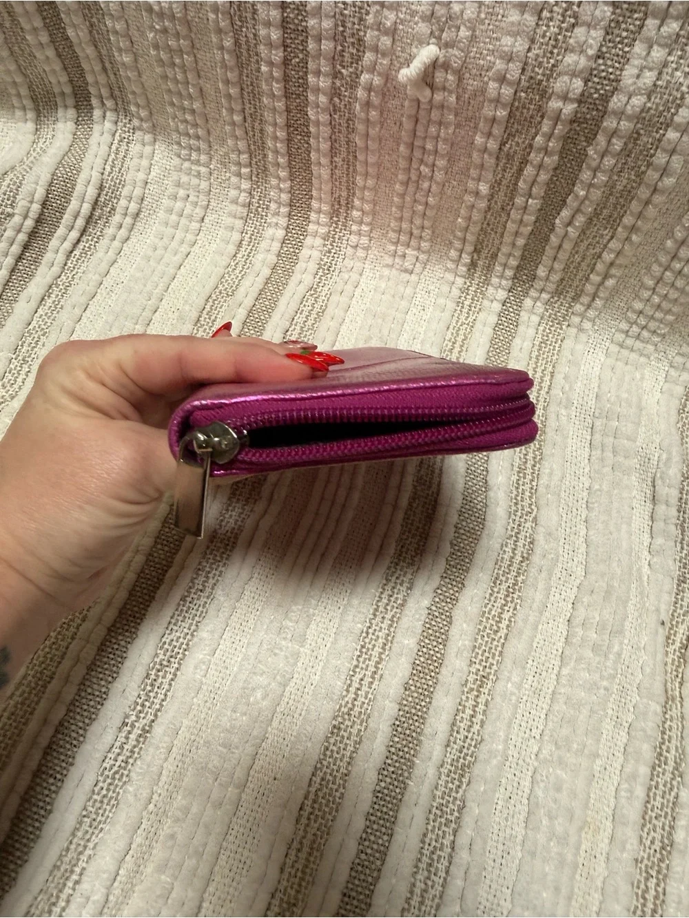 Salvatore Ferragamo Metallic Fuchsia Zip Wallet